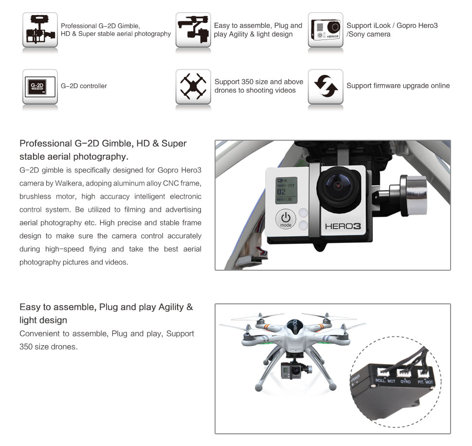 Walkera QR X350 Pro FPV G 2D Gimbal 5 8GHz Ilook Camera Devo F7